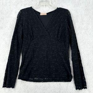 Lace Layered Top SZ SMALL Long Sleeve‎ Black WhimsiGoth Babydoll Blouse